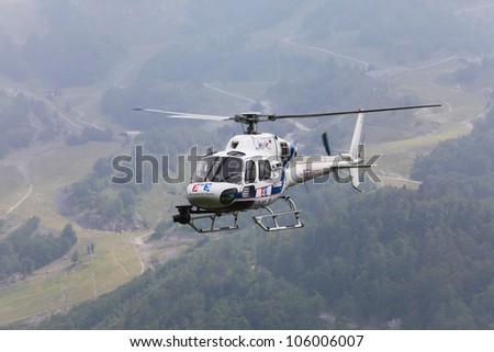 BEOST,FRANCE-JUL 15:The helicopter of France Television broadcasting live images during the climb of the mountain pass Aubisque in the 13 stage of \