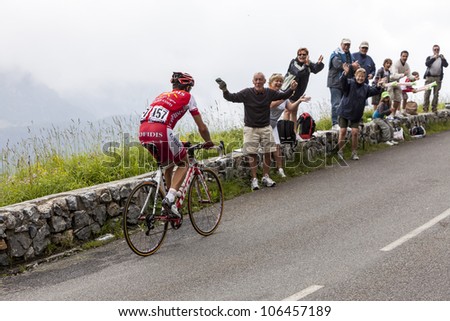 BEOST,FRANCE-JUL 15:The cyclsit David Moncutie (Cofidis team) climbing the mountain pass Aubisque, during the 13 stage of \