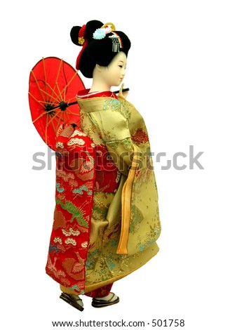 stock photo Japanese geisha dollover white background