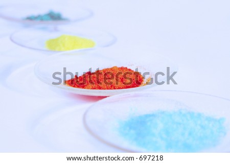 Pure chemical substances on glasses on a laboratory desk