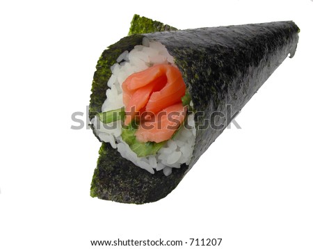 stock photo : Hand roll (temaki) salmon sushi roll-design element