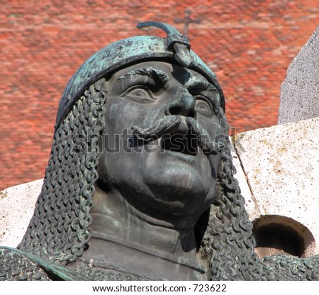 Detail from Matei Corvin Statue in Cluj-Napoca Romania:warrior