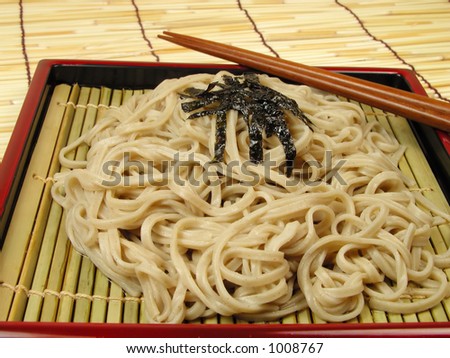 Soba-Japanese noodles-focus on the noodles,the chopsticks and second plane are blurry.The color of the pasta is natural..it is not white in this case!!!!