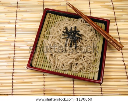 Japanese noodles,soba,on a bamboo floor.