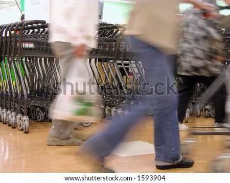 Motion blur abstract of shopping people in the shopping carts area of a supermarket.
