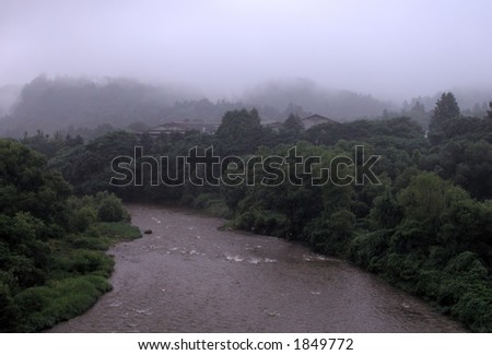 Aspect of a Japanese river during the rainy season.....:(....Good image for a weather forecast site or magazine.
