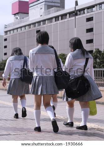 Group of Japanese schoolgirl wearing specific uniforms.