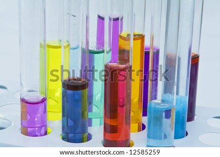 Colorful image of a test tubes stand; unmodified specific lighting for a laboratory.