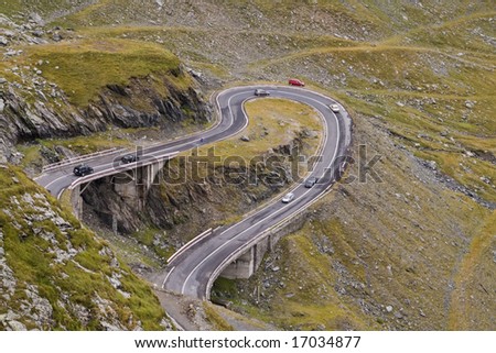 Fragment of a high altitude road in the mountains.Location:Transfagarasan road the highest road in Romania.