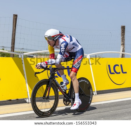 LE MONT SAINT MICHEL,FRANCE-JUL 10: The German cyclist Marcel Sieberg from Lotto-Belisol Team cycling during the stage 11(time trial Avranches -Mont Saint Michel) of Le Tour de France on July 10, 2013