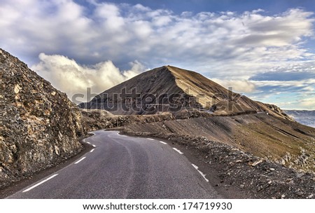 Image of the road to Cime de La Bonnette (2802m) which is the highest asphalted road in France and one of the highest road in Europe.