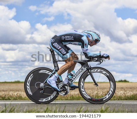 BEAUROUVRE,FRANCE,JUL 21:The Slovak cyclist Peter Velits from Omega Pharma-Quick Step Team pedaling during the 19 stage- a time trial between Bonneval and Chartres on July 21 2012.