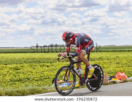 BEAUROUVRE,FRANCE,JUL 21:The German cyclist Marcus Burghardt from  BMC  Team pedaling during the 19 stage- a time trial between Bonneval and Chartres on July 21 2012.