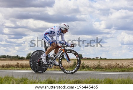 BEAUROUVRE,FRANCE,JUL 21:The French cyclist Pierrick Fedrigo from Team FDJ pedaling during the 19 stage- a time trial between Bonneval and Chartres on July 21 2012.