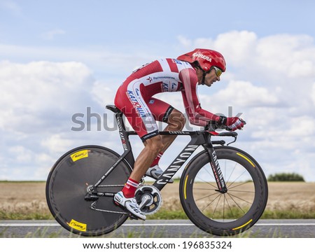 BEAUROUVRE,FRANCE,JUL 21:The Italian cyclist Giampaolo Caruso from Team Katusha pedaling during the 19 stage- a time trial between Bonneval and Chartres on July 21 2012