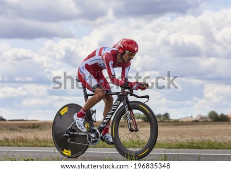BEAUROUVRE,FRANCE,JUL 21:The Italian cyclist Giampaolo Caruso from Team Katusha pedaling during the 19 stage- a time trial between Bonneval and Chartres on July 21 2012