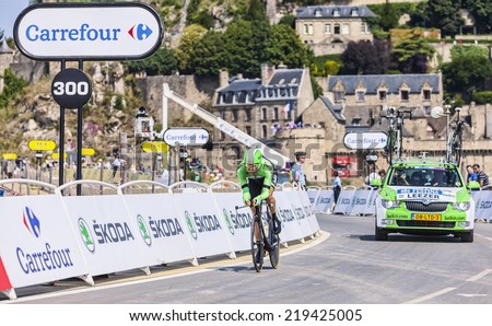 LE MONT SAINT MICHEL,FRANCE-JUL 10:The Dutch cyclist Tom Leezer from Belkin Pro Cycling Team cycling during the stage 11 of Le Tour de France 2013, a time trial between Avranches and Mont Saint Michel