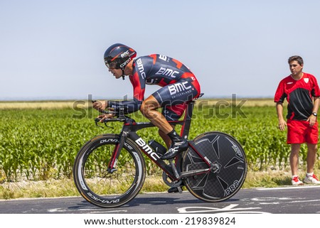 LE PONT LANDAIS,FRANCE-JUL 10:The Italian cyclist Manuel Quinziato from BMC Racing Team cycling during the stage 11(time trial Avranches -Mont Saint Michel) of Le Tour de France on July 10, 2013