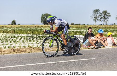 LE PONT LANDAIS,FRANCE-JUL 10:The White Jersey ( Nairo Alexander Quintana Rojas, Colombia) cycling during the stage 11(time trial Avranches -Mont Saint Michel) of Le Tour de France on July 10, 2013