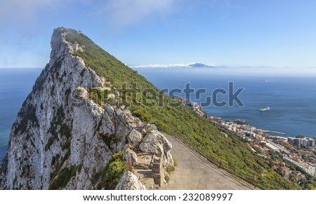 Image of The Strait of Gibraltar as it can be seen from the top of The Rock of Gibraltar.