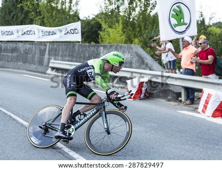 COURSAC,FRANCE-JUL 26: The Dutch cyclist Bram Tankink ( Belkin Pro CyclingTeam) pedaling  during the stage 20 ( time trial Bergerac - Perigueux) of Le Tour de France 2014.