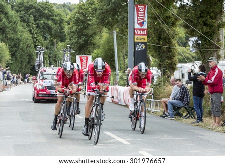 PLUMELEC,FRANCE - JUL 12:Team Cofidis, solutions credits  riding the Team Time Trial stage between Plumelec and Vannes, during Tour de France on 12 July, 2015.