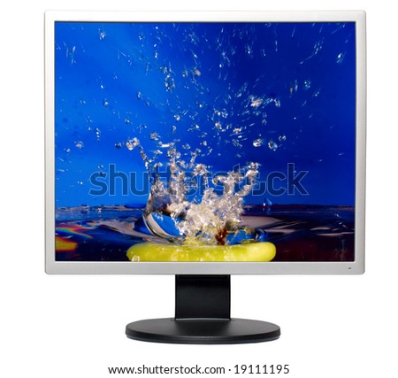 Modern computer monitor isolated with fine splash on screen