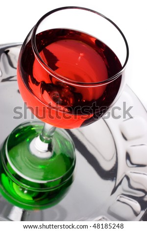 Transparent wineglass filled with red liquid