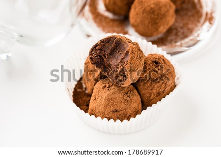 Chocolate truffles. Handmade chocolate truffle candies in a paper mold