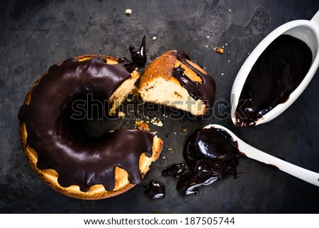 Ring cake with chocolate on the top  viewed from above