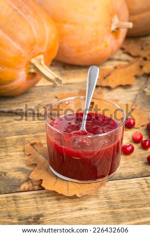 Cranberry sauce in a glass, traditional  sauce  for Thanksgiving dinner  and Christmas dinner