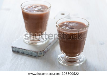 Homemade chocolate egg cream, beverage with milk, soda water and chocolate syrup