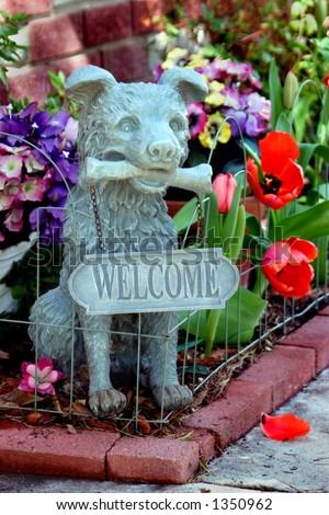 outdoor dog welcome statue