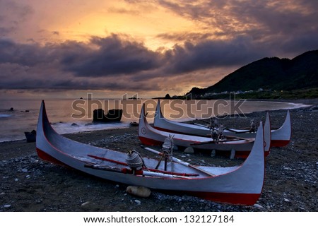 Taiwan Orchid Island  sunset and Aboriginal Culture Canoe