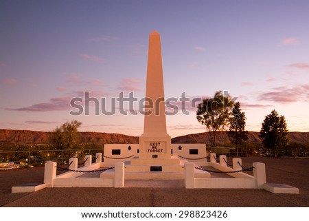 View of Anzac Hill memorial on a clear winter\'s evening in Alice Springs, Northern Territory, Australia