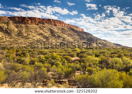 The view over bush land towards Mount Gillen near Alice Springs, Northern Territory, Australia