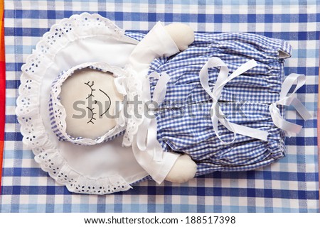 the doll from cloth in blue and white/ hand made doll from cloth for sleeping children