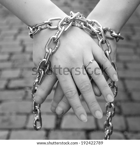 holding hands  bind by chain, hands in chain