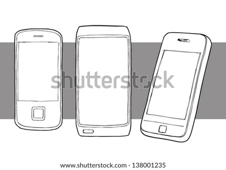 Hand drawn illustration various mobile phones Hand drawn illustration various mobile phones
