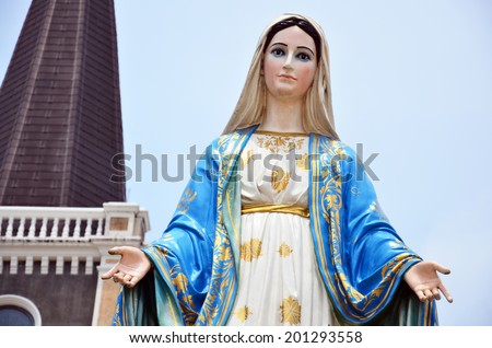 Mary mother of Jesus in Roman Catholic Diocese or Cathedral of the Immaculate Conception most beautiful church in Chanthaburi Thailand