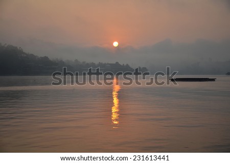 Sunrise at Song Kalia River at  Sangkhlaburi in Kanchanaburi,Thailand.