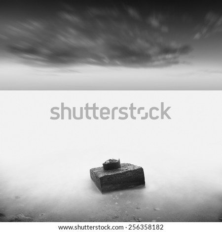 black and white minimalistic seascape / daytime long exposure / black sea, odessa, ukraine