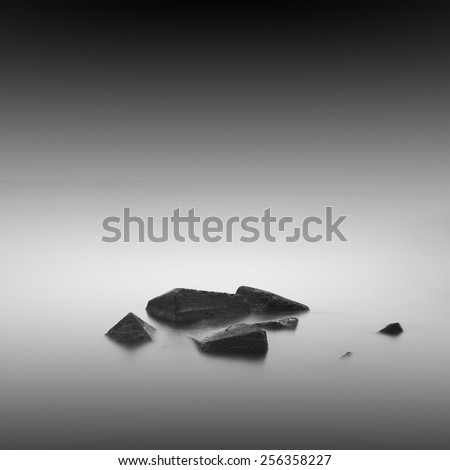 black and white minimalistic seascape / daytime long exposure / black sea, odessa, ukraine