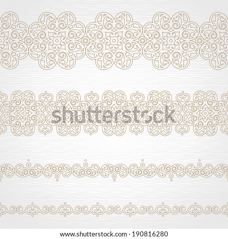 Vector seamless borders in east style Element for design and ornamental decor Light lacy background Ornate floral decor and pattern for wedding invitations and greeting cards Vector seamless borders in east style Element for design and ornamental decor Light lacy background Ornate floral decor and pattern for wedding invitations and greeting cards