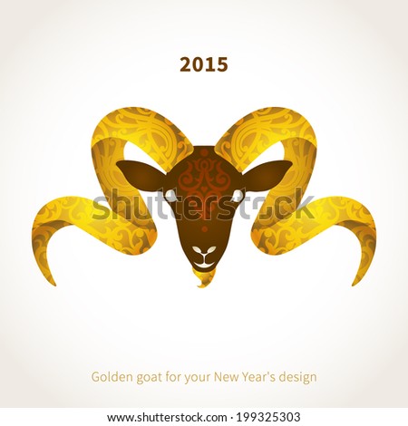 Vector illustration of goat symbol of 2015 Head of goat decorated gold floral patterns Element for New Year's design Image of 2015 year of the goat Vector illustration of goat symbol of 2015 Head of goat decorated gold floral patterns Element for New Year's design Image of 2015 year of the goat