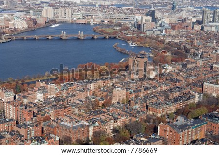 Boston\'s Back Bay and Charles River from Above in landscape orientation
