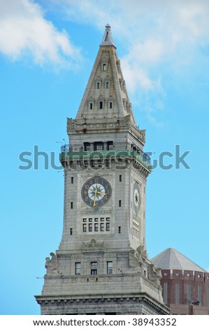 The clock face of the Customs House Tower in Boston in portrait orientation