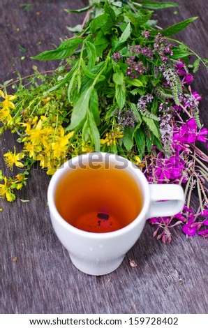 tea with herbs - St. John\'s wort, mint and rose-tea