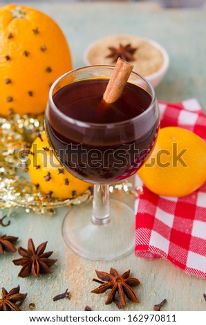New Year\'s hot wine with oranges and cloves