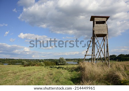 Rural landscape with hunting observation point in Poland